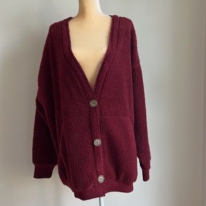 NWT HTF teddy reversible Free People We The Free Burgundy cardigan